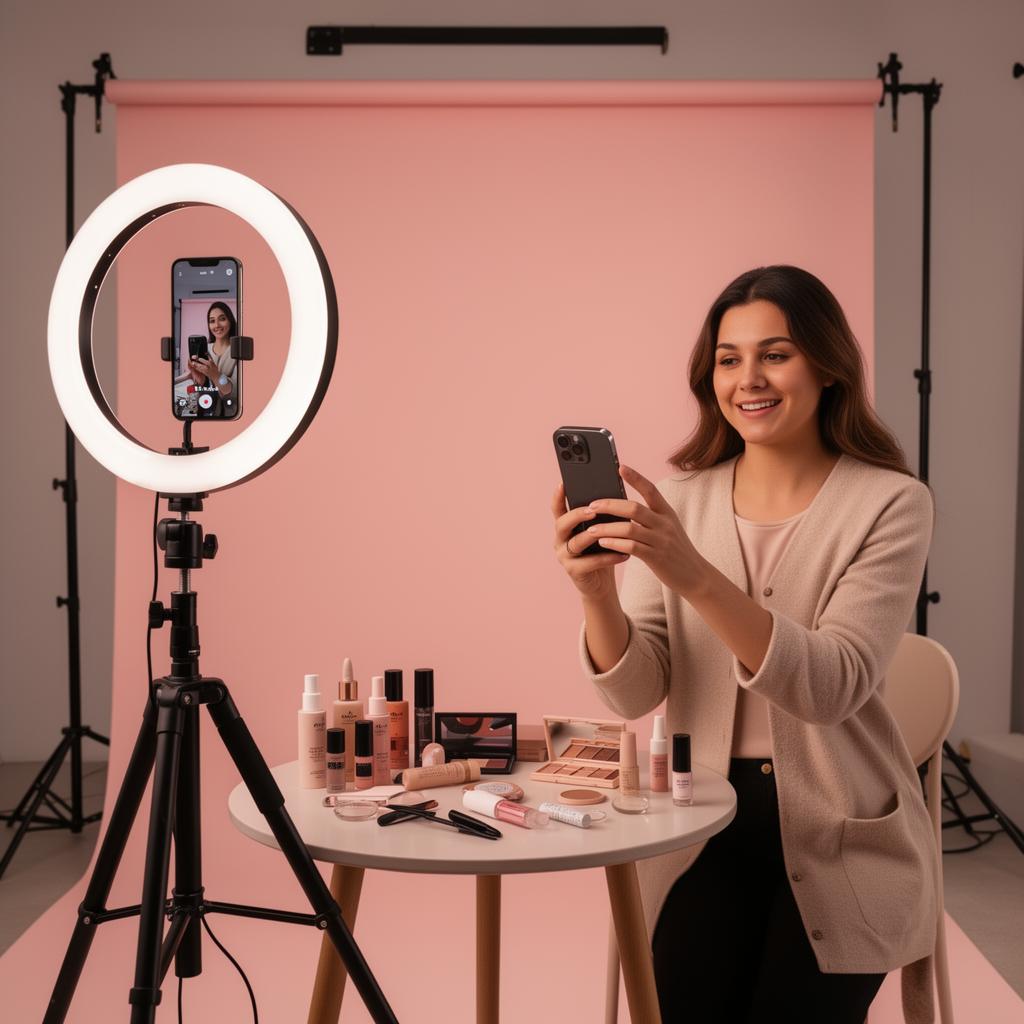 Creadora grabando contenido UGC en el estudio de The Bloom Influencer